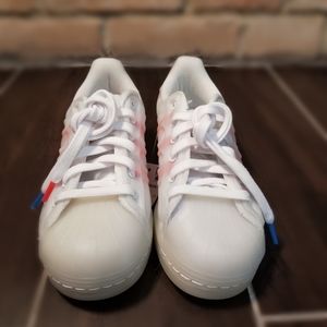 ADIDAS Originals Boy's Superstar Futureshell Sneakers White/Red/Blue Size 4